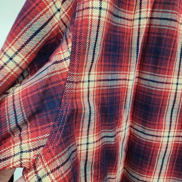 Eddie Bauer red, black & cream medium weight plaid flannel shirt mens size large - Picture 5 of 11